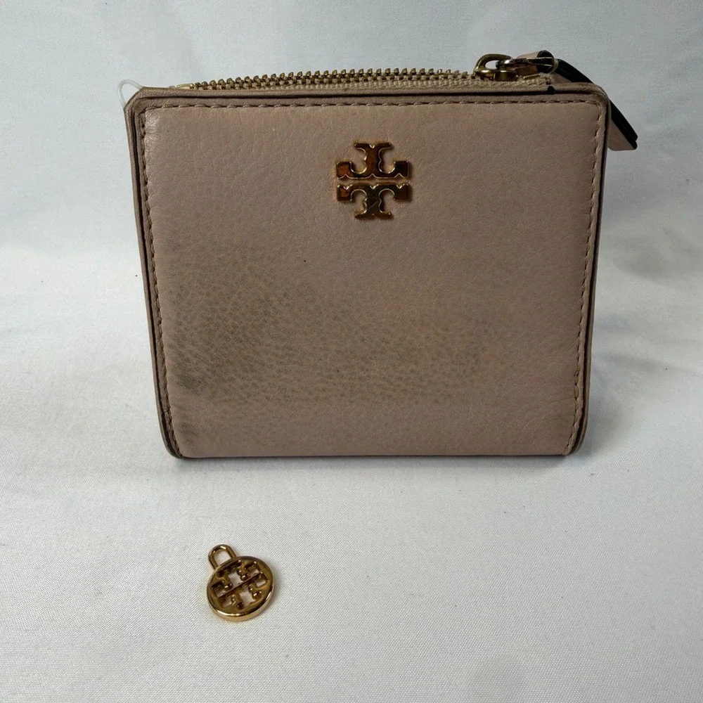 Tory Burch Bifold Wallet Womens OS Pink Leather Britten Mini Compact Wallet